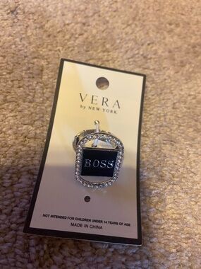 BOSS Ring - Black and Silver Crystal Accent